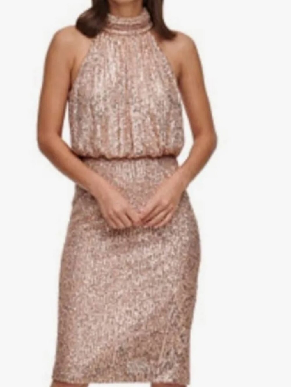 Eliza J Rose Gold Sequin Halter Midi Dress